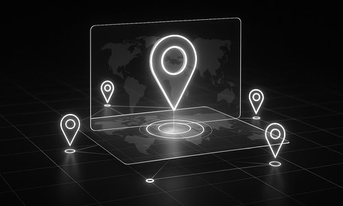 AI GMB / GBP Visibility Audit – Local Map Pins Monochrome glowing map pins highlighting AI local SEO