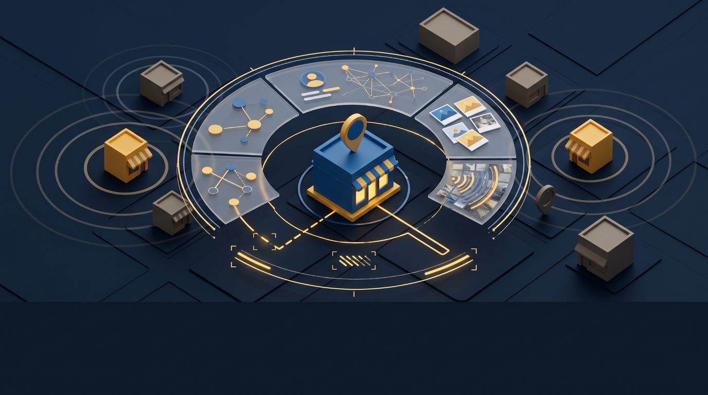 Google Business Profile audit mapping a local business, visibility signals, and nearby competitors