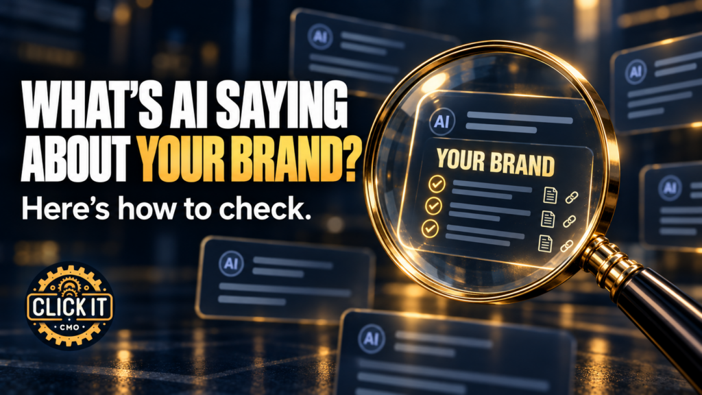 What’s AI saying about your brand? A magnifying glass examines an illustrated AI answer with sources.